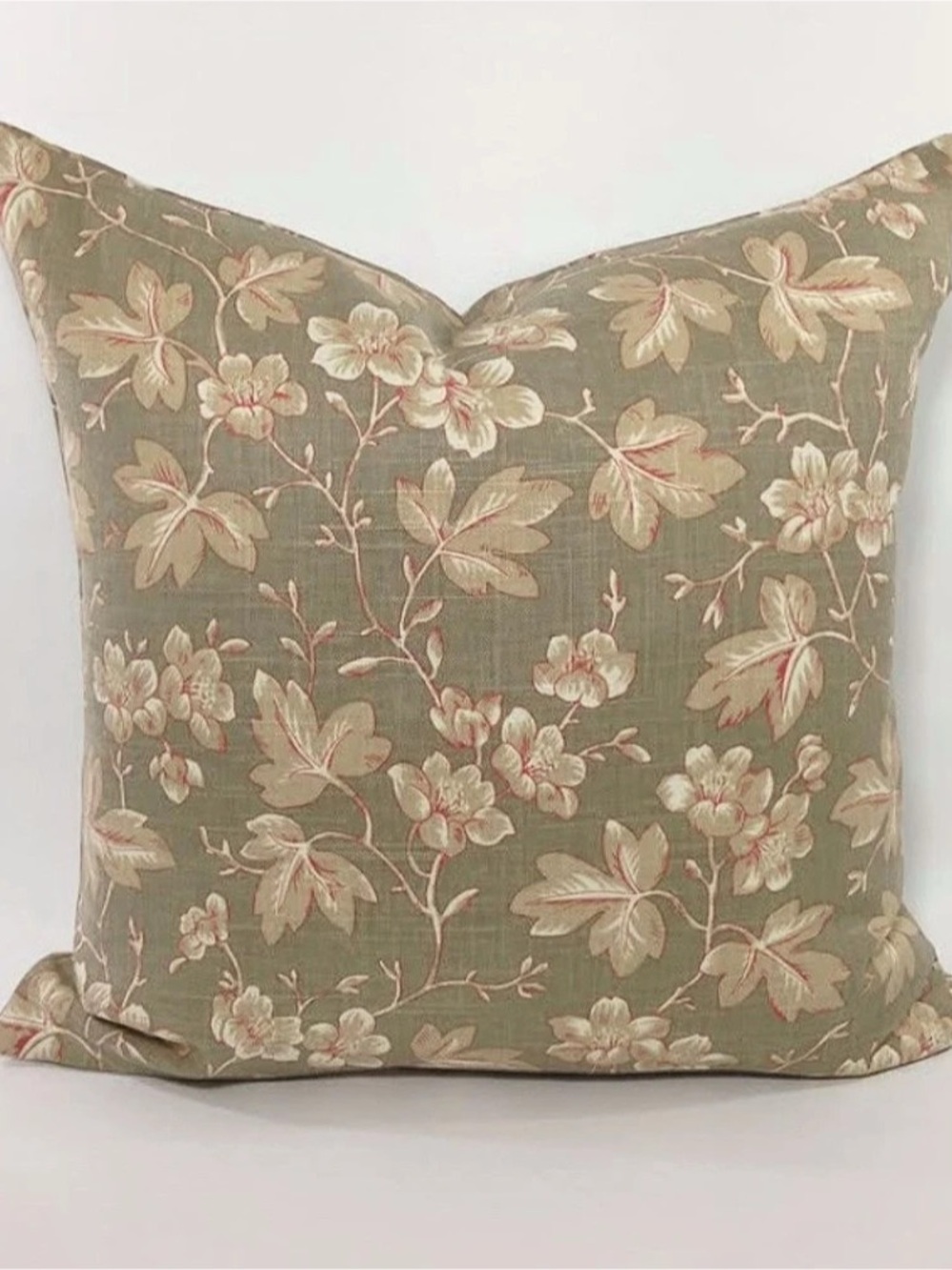 Hand-made Floral Accent Pillow Cover in tan cream red colors . Size 18x18